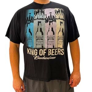 King of Beers Budweiser Black and Multicolor Graphic Tee